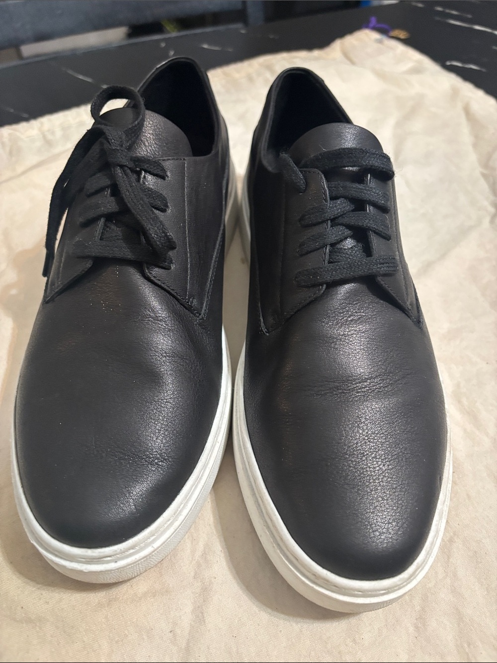 Eileen Fisher Black Leather Low-Top Sneakers with White Sole